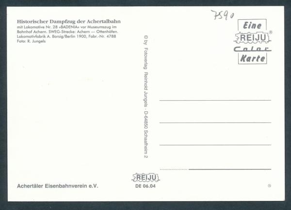 Historischer Dampfzug der Achtertalbahn mit Lokomotive Nr. 28BADENIA